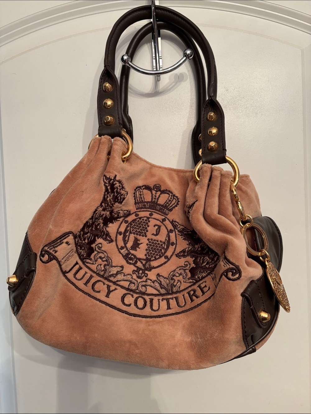 Y2K Juicy Couture tan Suede satchel with Dark Brown Handles